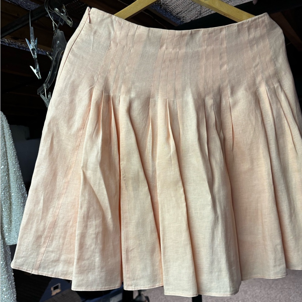 Pleated Coral Linen Skirt